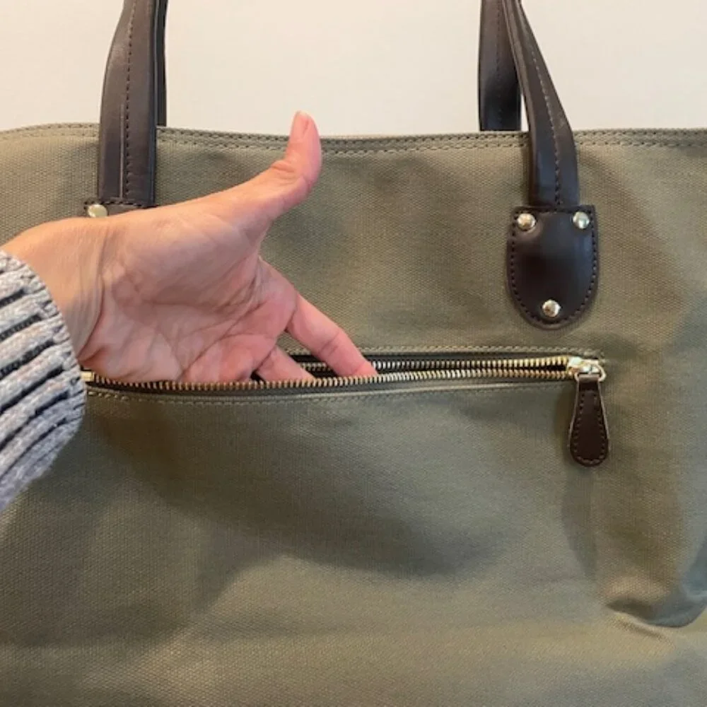 Lux Dog Carrier/Purse - Olive Green Canvas with Brown Leather
